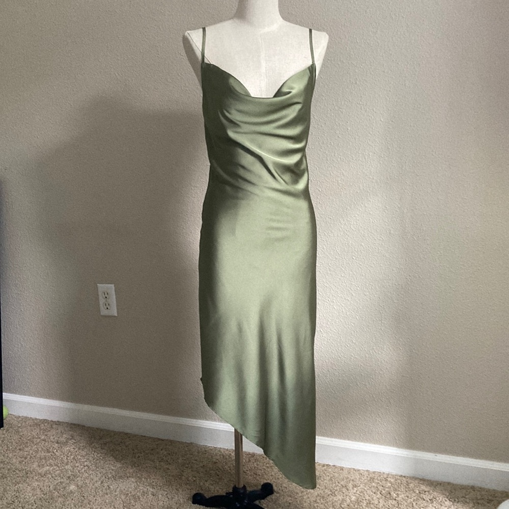 Sage asymmetrical slip dress